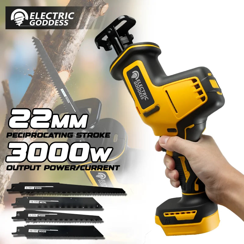Electric Goddess 10000SPM Brushless Electric Reciprocating Saw Saber Saw Wood Metal Cutting Tool For Dewalt 20V Battery Pin