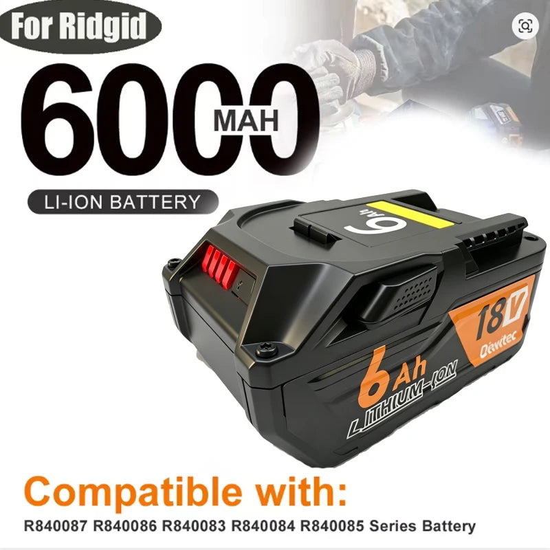 8AH Li-ion 18V For RIDGID R840087 Battery R840083 R840085 R840086 Capacity 6.0/4.0ah Rechargeable Power Tool Series AEG Series