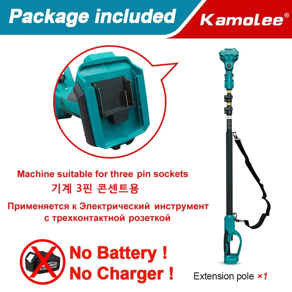 Kamolee Wireless Charging 6/8 inch Aerial Pruning Chainsaw Orchard Branch Pruning Electric Scissors 2.5m Extension Pole