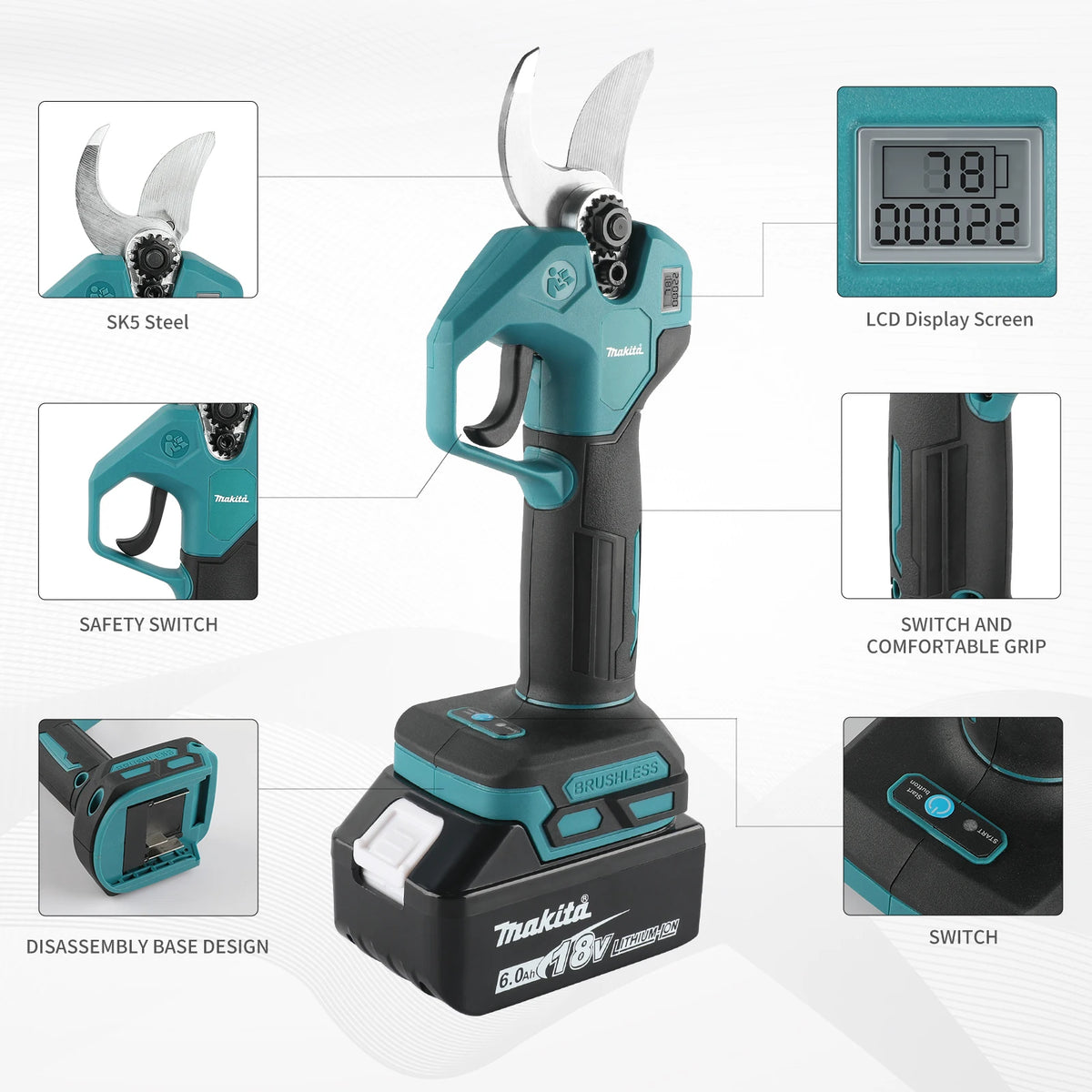 Makita Brushless Electric Pruning Shears Cordless Fruit Tree Branches Scissors Power Tool For Makita 18V Battery