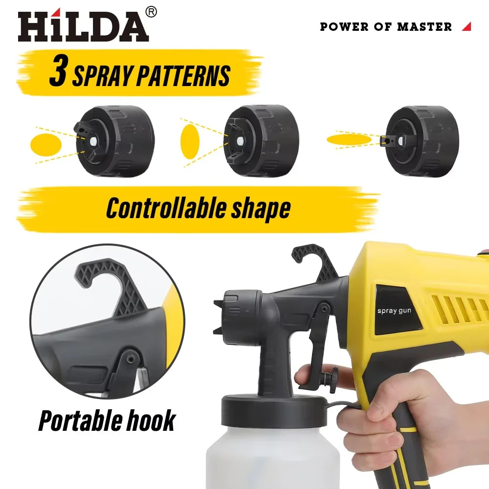 HILDA Corded Electric Paint Sprayer Single Handheld Spray Gun Adjustable Flow Control Nozzle Portable Home Use Painting Tool
