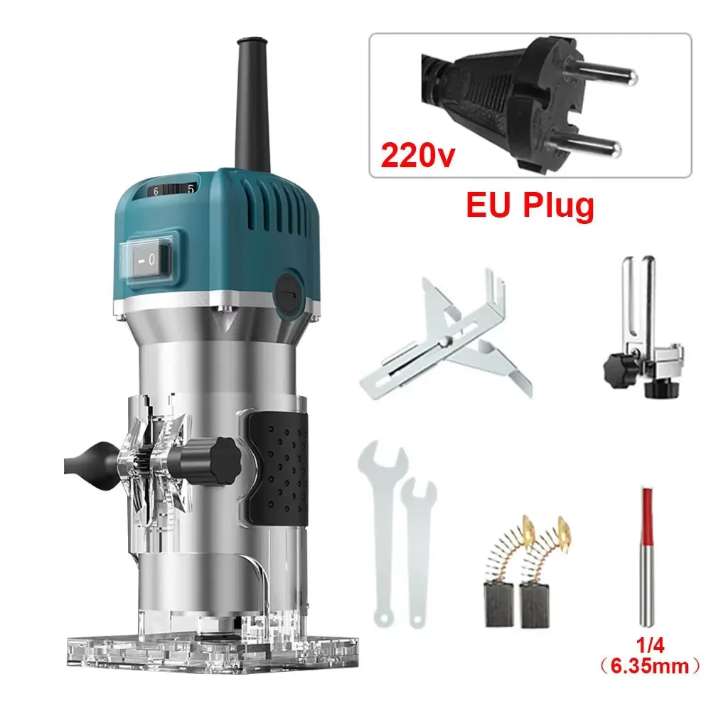 800W Electric Woodworking Trimmer 6 Speed 110/220V Suitable for 6.35mm 30000 RPM Milling Cutter Woodworki Engraving Machine Tool