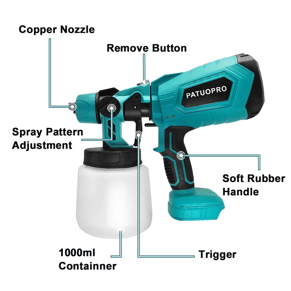 Cordless Electric Spray Gun HVLP Paint Sprayer Auto Furniture Wall Steel Coating Airbrush For Makita 18V Battery(No Battery)