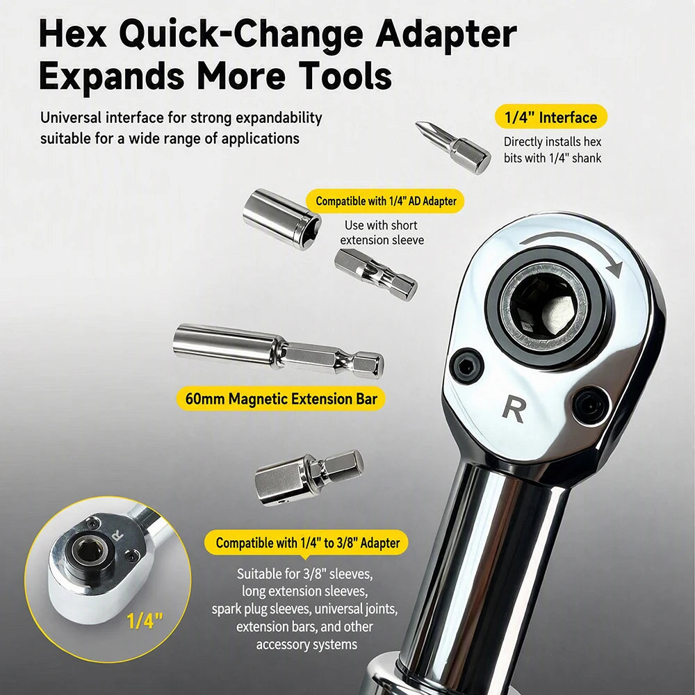 380RPM Electric Ratchet Wrench 1/4" 3/8" Bidirectional Ratchet Forward Reverse 60 N·m Manual 1.5 N·m Auto for Home DIY Repair