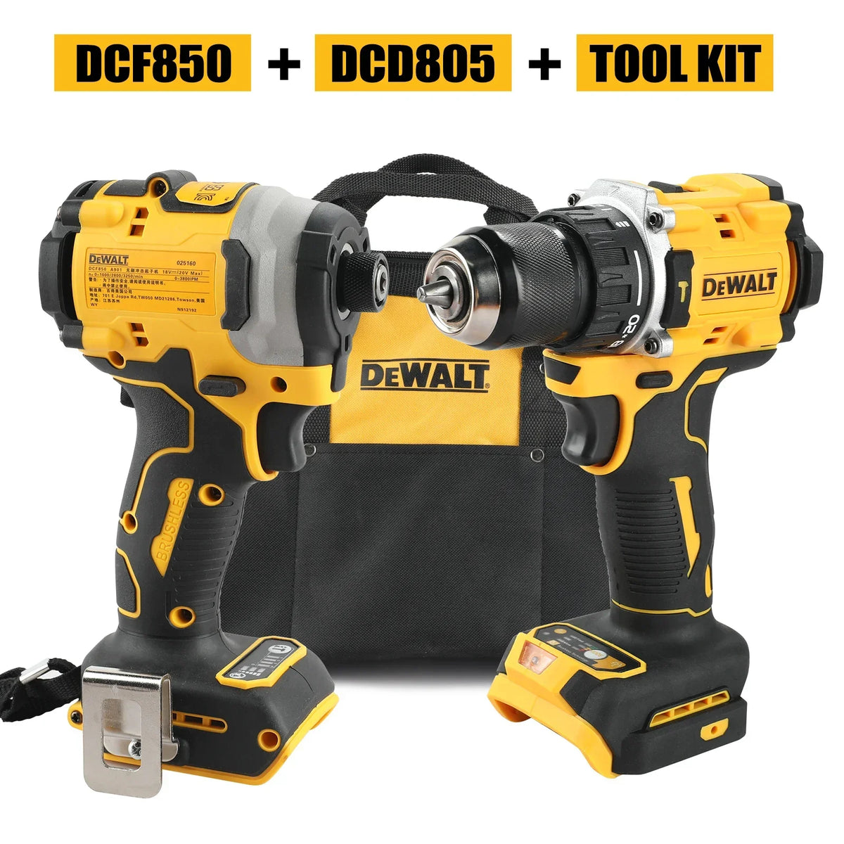 DEWALT 20V Cordless Tool Kit DCF850 Impact Driver + DCD805 Drill 205N.m Torque Construction Home DIY Assembly Hand tools