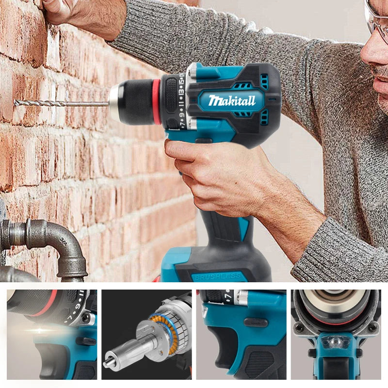 DDF487 Screwdriver Cordless Percussion Drill Electric Variable Speed Brushless Impact Power Tools Drill for makita18Vbattery pin