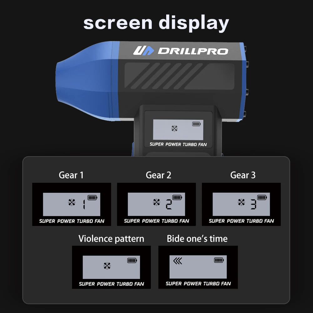 Drillpro P30 Turbo Fan 130000RPM 300g Wind Pressure with 5000mAh Battery Dual Nozzles Portable Brushless Motor High Performance