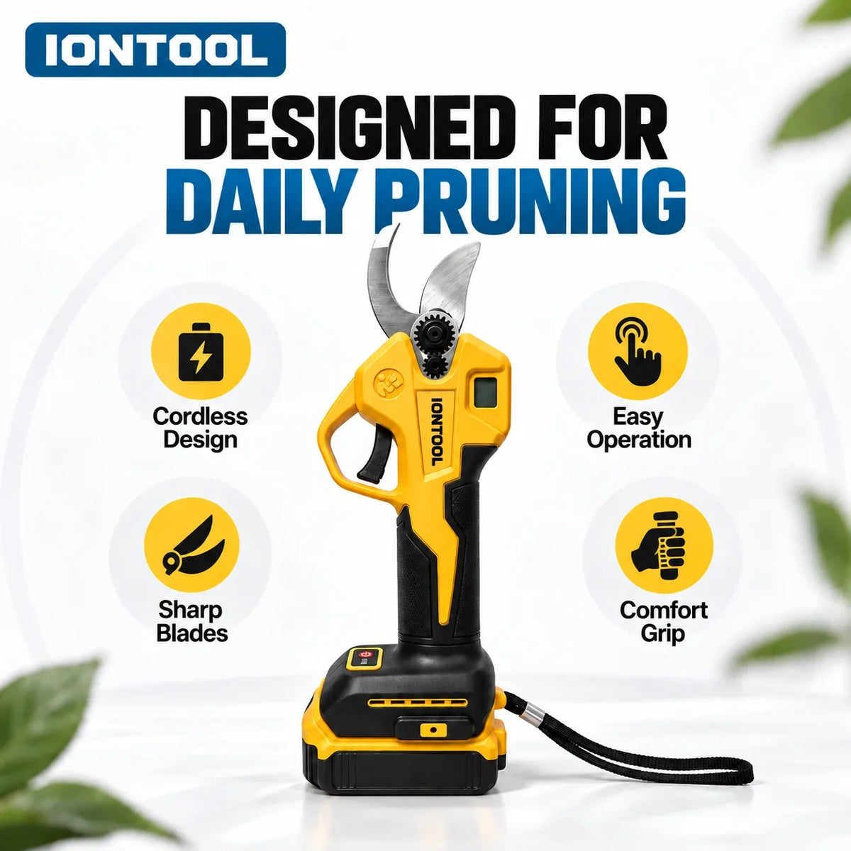 IONTOOL Yellow Cordless Electric Pruning Shears 3.0CM For Bonsai Trimming and Shrub Shaping and Rose Bush Pruning and Yard Care