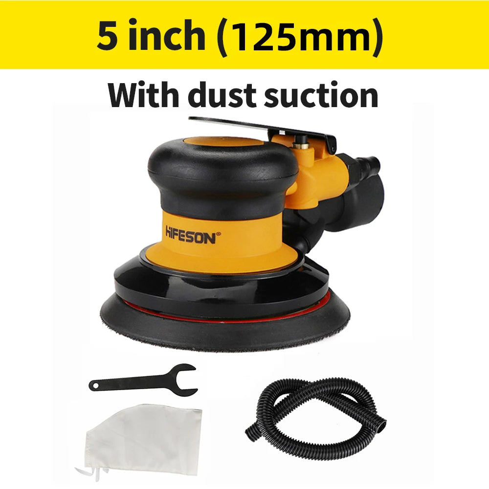 HIFESON 5inch/6inch Pneumatic Orbital Sander Air Polisher 125mm/150mm Air Vacuuming Eccentric 5mm Grinding Machine EU Connector