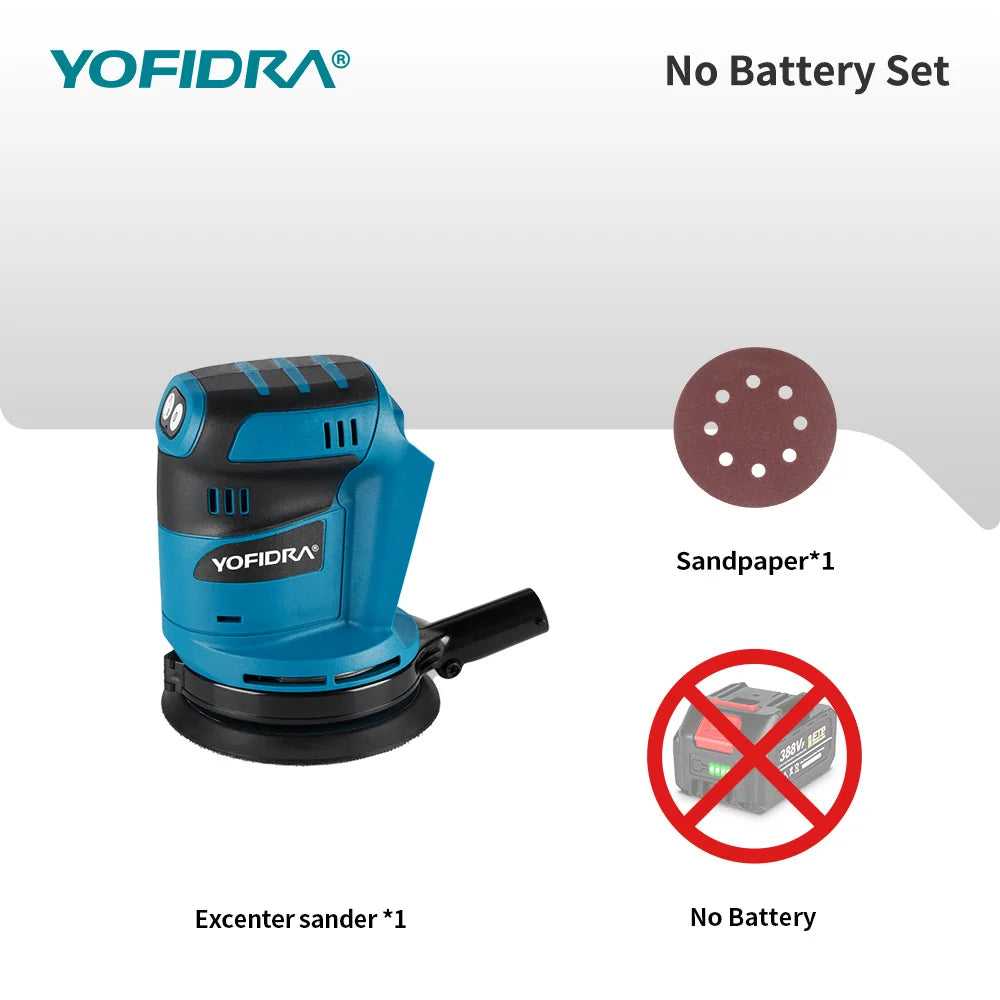 YOFIDRA 125MM Electric Orbital Sander Cordless Grinding Sanding Polishing Machine Woodworking Power Tool For 21V 18V Battery