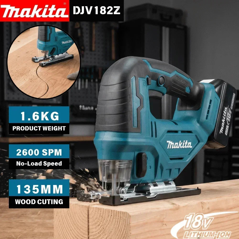Makita DJV182 Lightweight 18V Jig Saw Adjustable Bevel Base For Cutting Curved Wooden Shelf Brackets During Home Decoration