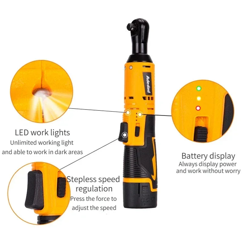 3/8 12V Rechargeable Electric Wrench,Ratchet Set, Angle Drill, Screwdriver To Remove Screw Nut, Automobile Maintenance Tool