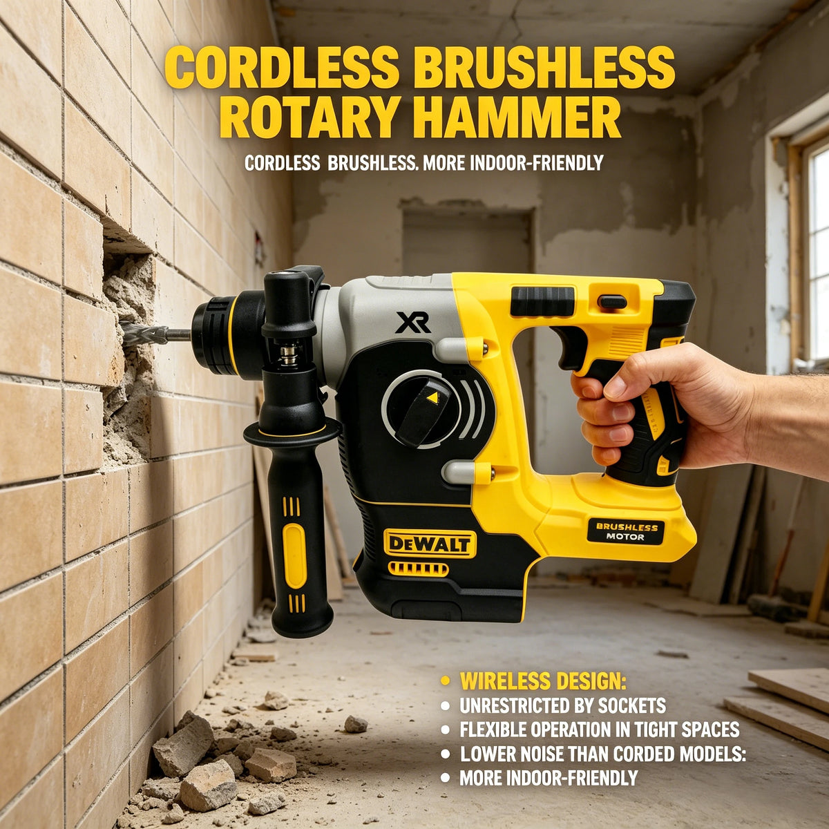 DEWALT 20V MAX SDS PLUS L Brushless Impact Rotary Hammer Drill, Cordless Hammer, Tool Only (Battery Not Included)