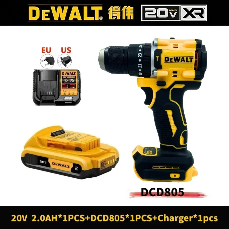 DEWALT DCD805 20V Power Tools, Brushless Impact Drill Cordless Electric Screwdriver, Optional 2Ah 6Ah Lithium