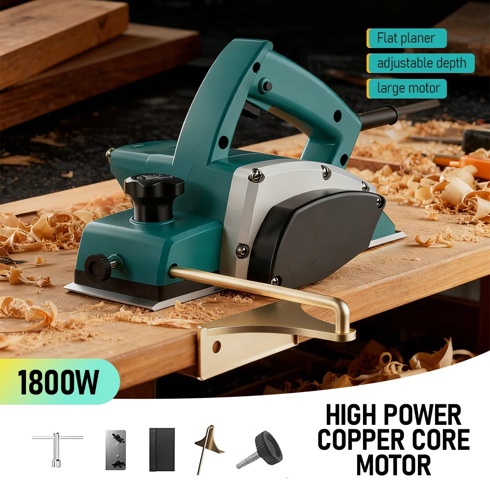 Electric Hand Planer 220V 1800W Multi-Functional Handheld Wood Planer Adjustable Depth Portable Electric Planer with Blade