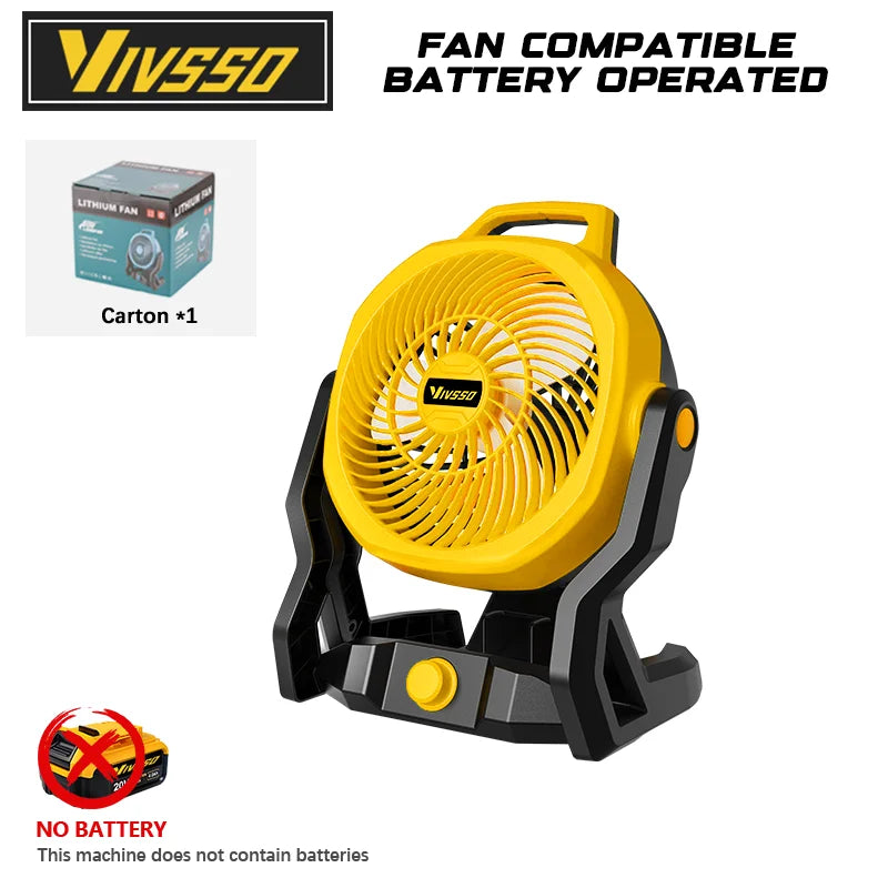VIVSSO 12 Inch Fan 3 Speed Adjustable Outdoor Camping Fan Table Portable Air Circulators For Dewalt 20V Battery Pins