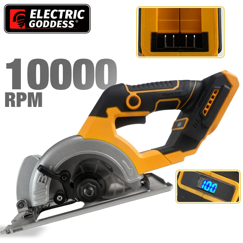 Electric Goddess 5in Brushless Electric Circular Saw ﻿1000W Handheld Woodwork Saw Power Tool ﻿﻿For Dewalt 20V Battery Pin