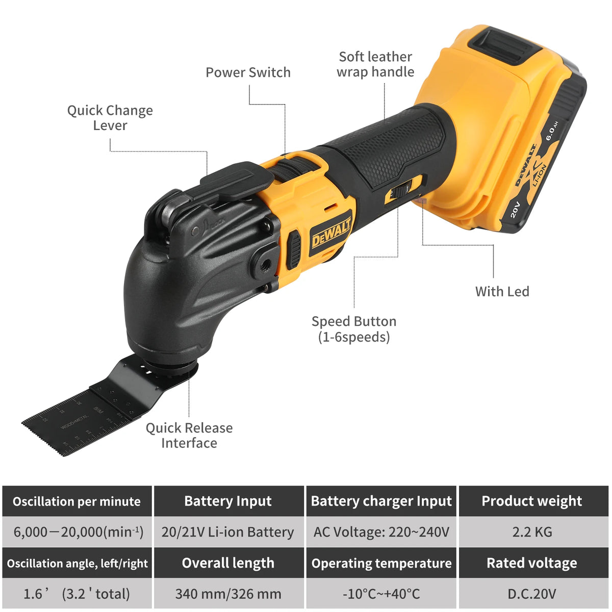 Dewalt 20V brushless quick release oscillating tool, multifunctional tool, renewable electric cutter for battery