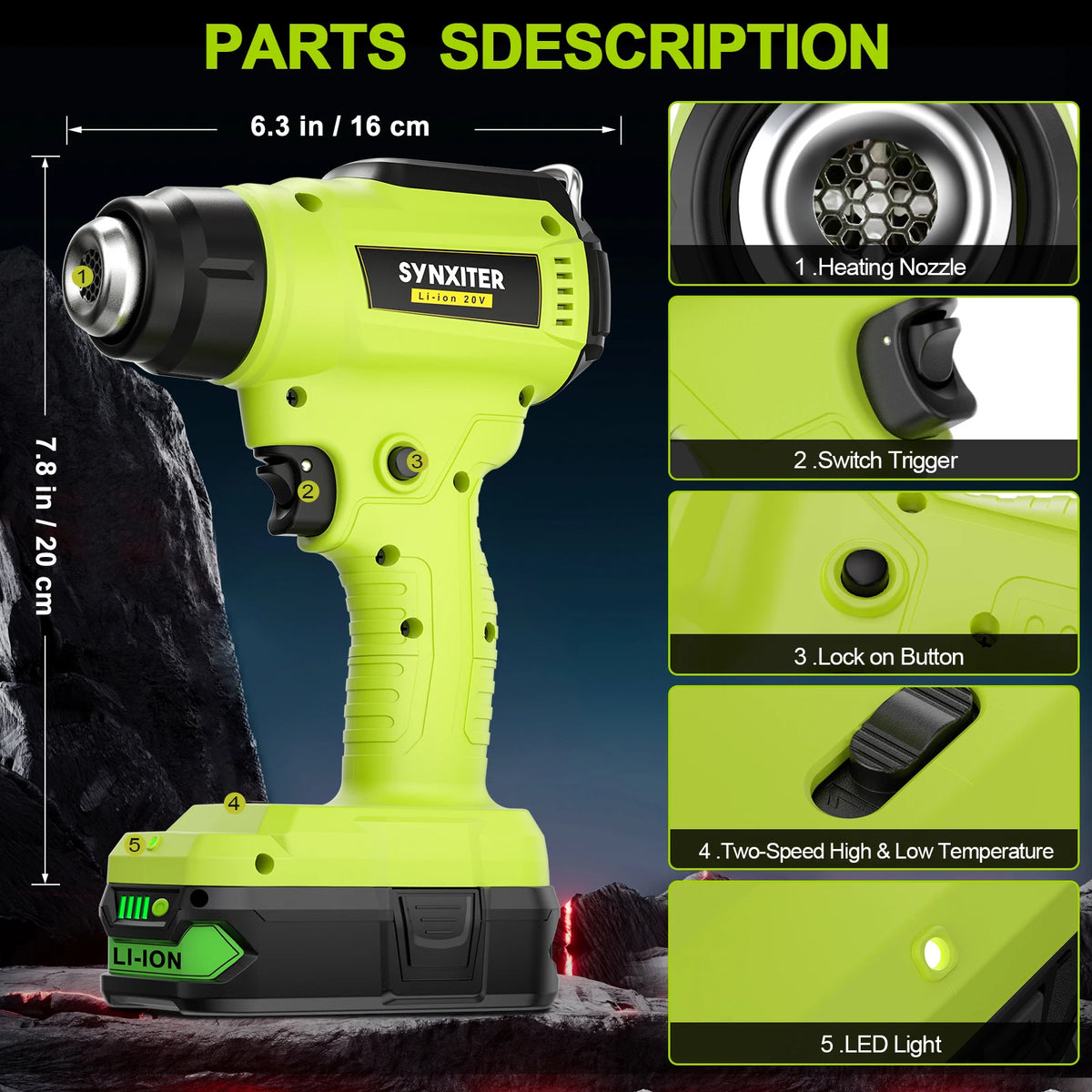 Cordless Heat Gun For Ryobi 18V Battery Electric Handheld Hot Air Gun With Nozzles For DIY Stripping Paint Shrinking Power Tool