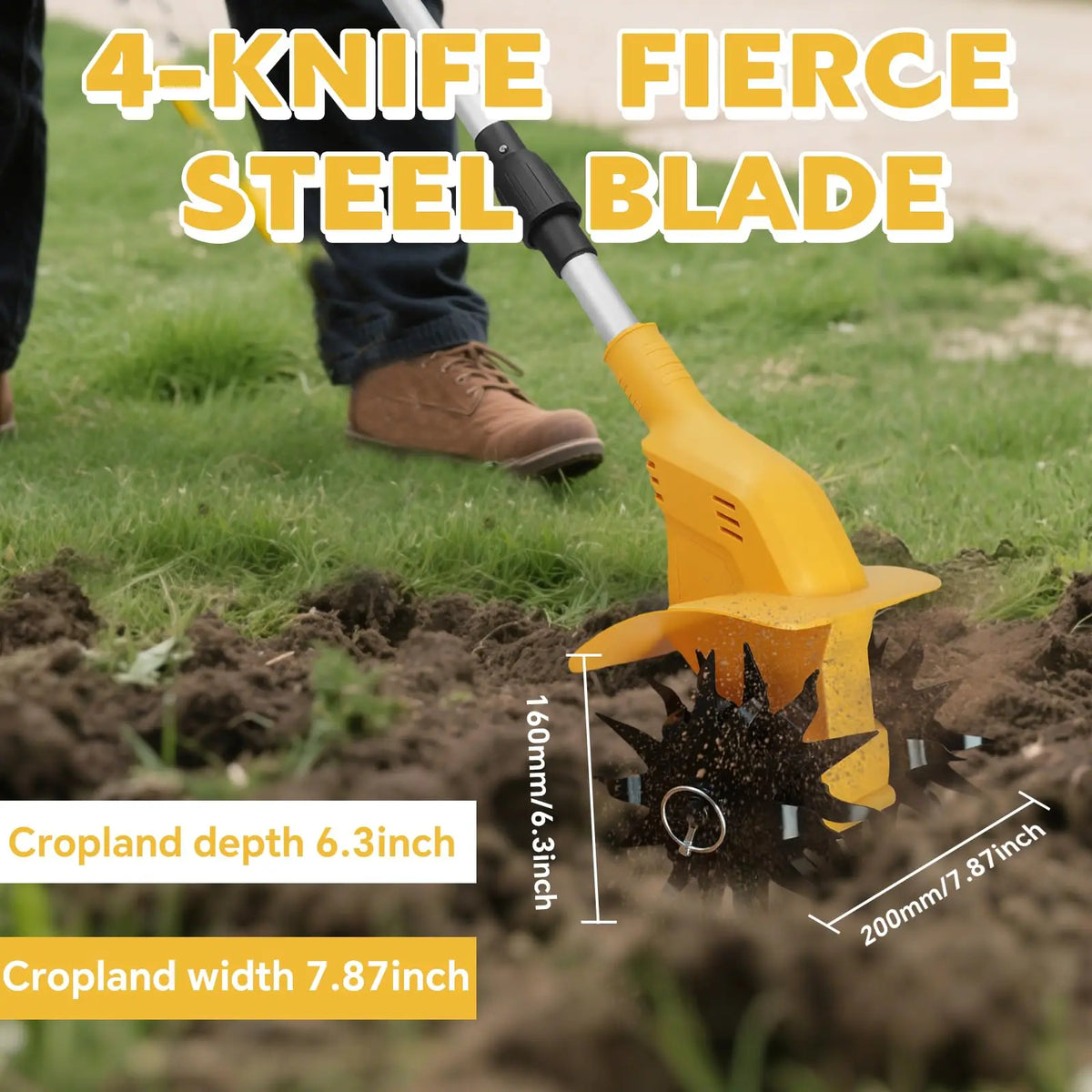 330RPM Brushless Cordless Tiller Cultivator Garden Lawn Soil Cultivation Gardening Tool Compatible with Dewalt 20V Battery