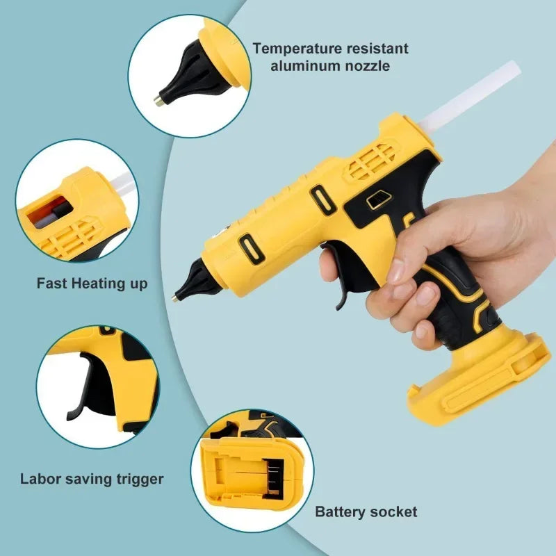 Cordless Electric Handheld Hot Glue Gun Repair Hot Melt Welding Hot Air Gun Anti-scald Nozzle with 10 Sticks for Dewalt Battery