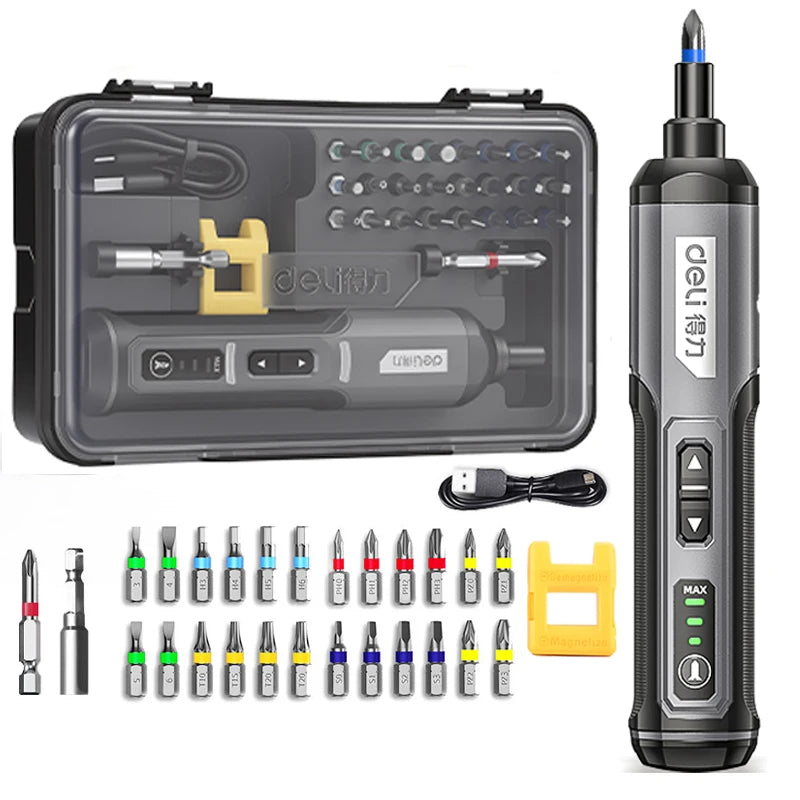 DELI-Mini Electric Screwdriver Set, Multi-function Disassembly, Torque Repair Tools Kit, Household Cordless Power Drill Tools