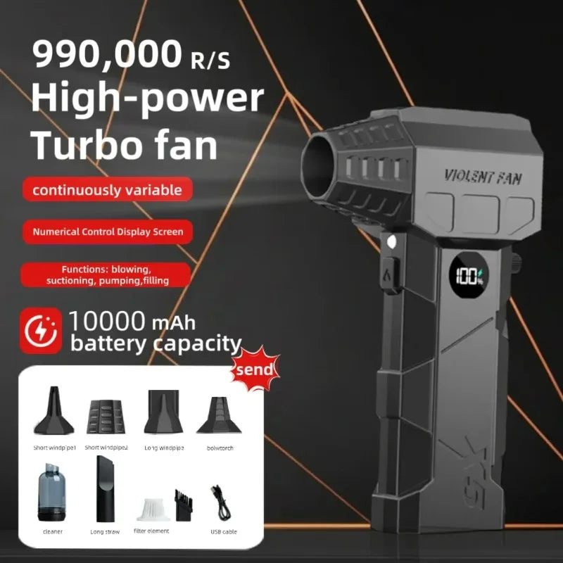 990000RPM Powerful Air Blower Turbo Blower Brushless Motor Turbo Fan Wind Speed 75m/s 10000mAh with LED Display Air Duster