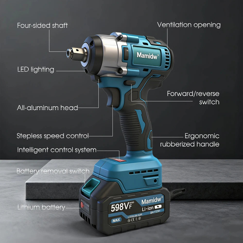 Mamidw 900N.M cordless impact wrench, electric wrench screwdriver, high torque car repair power tools, For Makita 18v Battery