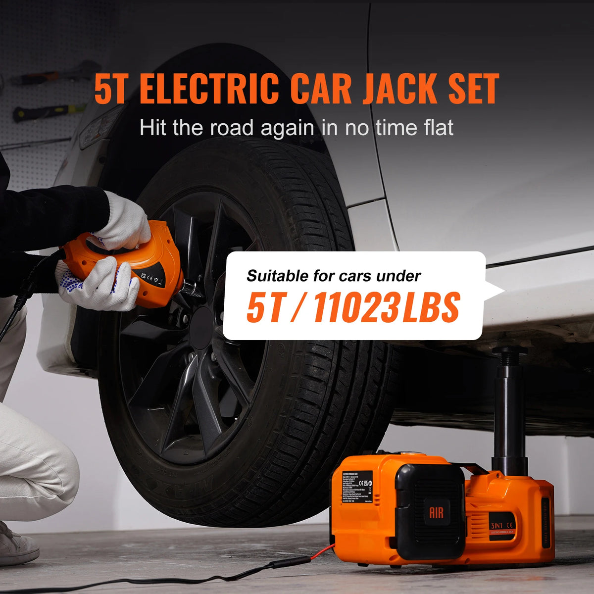 SucceBuy 5 Ton Electric Car Jack Hydraulic Jack with Electric Impact Wrench Portable Car Lift for SUV Sedan Truck Change Tires