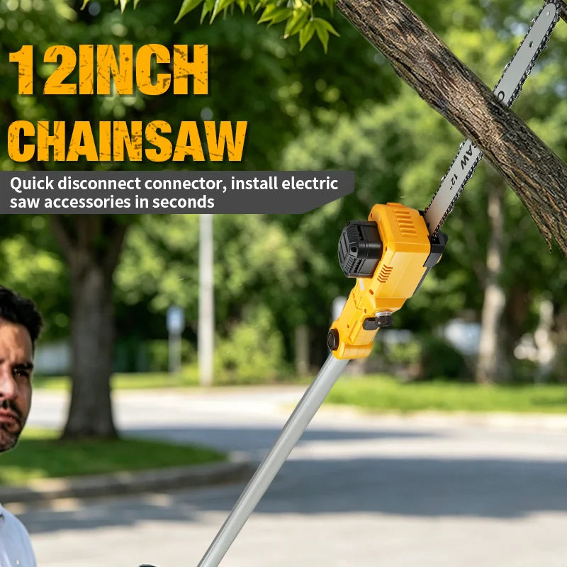 2IN1 Electric High Branch Hedge Trimmer Cordless Telescopic 12Inch Chain Saw Garden Power Tools For Dewalt 20V Battery Pin