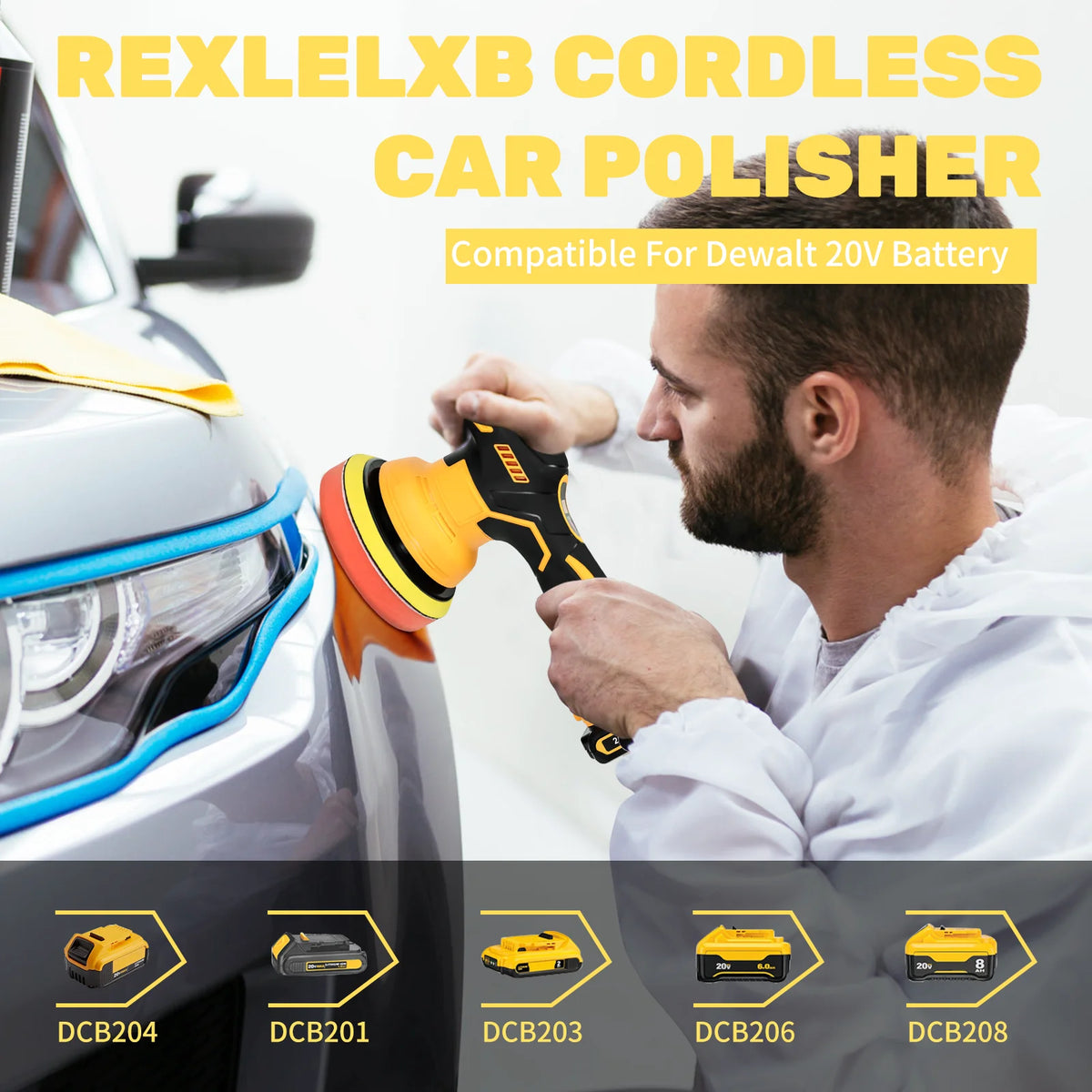Cordless Car Buffer Polisher For Dewalt 20V Battery 8-Speeds Car Polishing For Car Detailing/Polishing/Waxing/Scratch Removing