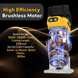 Cordless Wood Router 800W 30000RPM Brushless Electric Trimmer Woodworking Trimming Machine for Dewalt 20V Battery (No Battery)