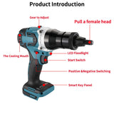 Electric Riveting Gun Brushless Rivet Nut Machine Kit with Riveter Heads Powerful Automatic Electric Riveter Set Riveting Tool