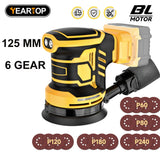 125MM 6 Gear Electric Orbital Sander Cordless Random Orbital Sander for Woodworking Putty Polishing Tool For Dewalt Battery