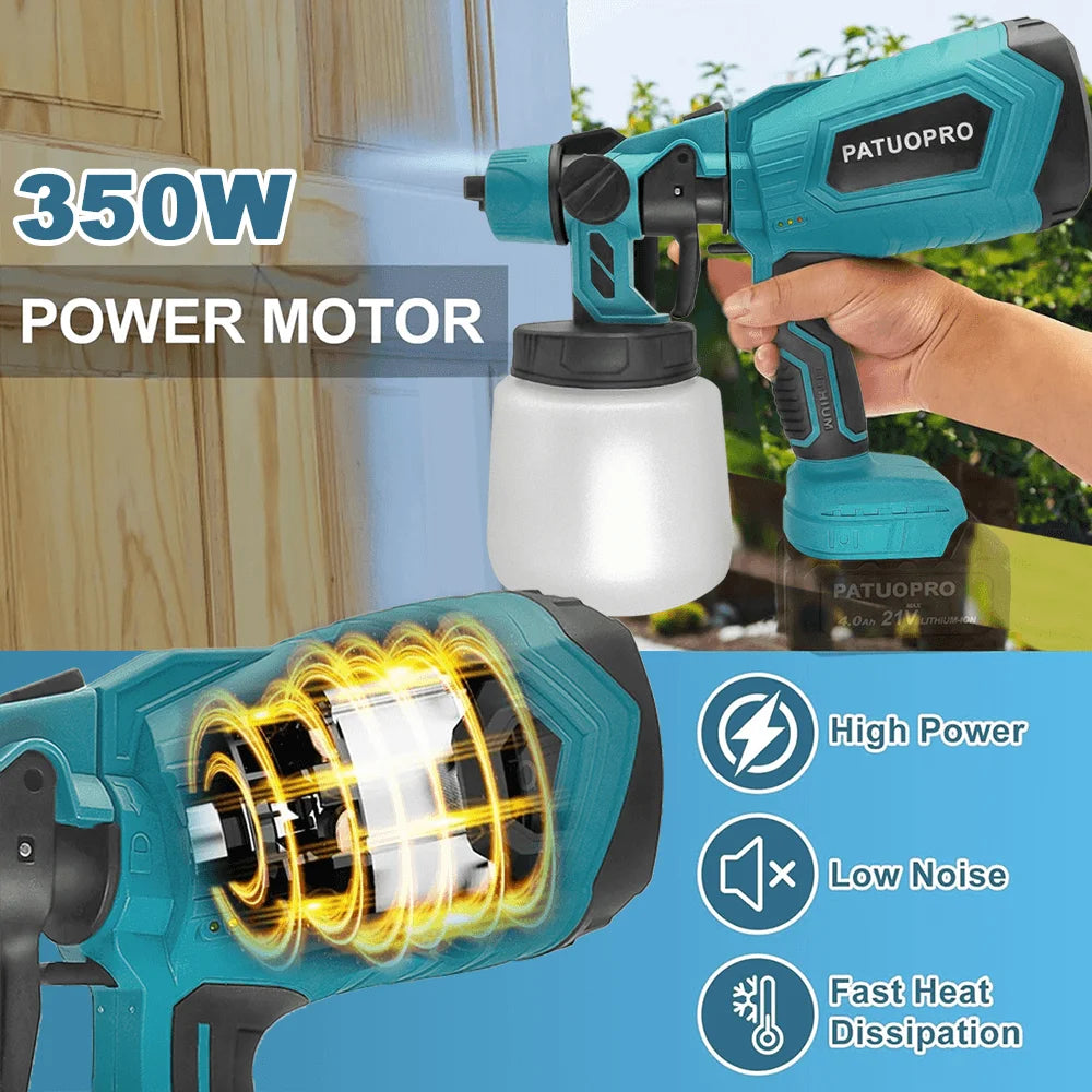 Cordless Electric Spray Gun HVLP Paint Sprayer Auto Furniture Wall Steel Coating Airbrush For Makita 18V Battery(No Battery)