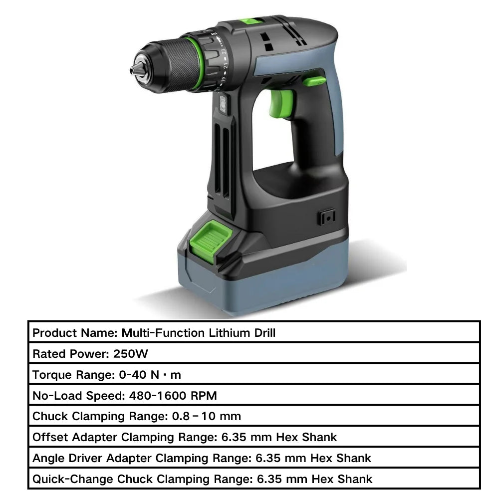 HAOLTON Cordless Brushless Drill 4-in-1 Kit, Quick Release/Offset/Right Angle Chuck, Variable Speed LED, for Makita 18V Battery