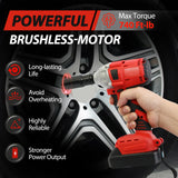 1000N.m Cordless Impact Wrench Brushless 20V 1/2 inch Power Tool Sets High Torque 2x1500MAh Batteries for Car Truck Tires Home