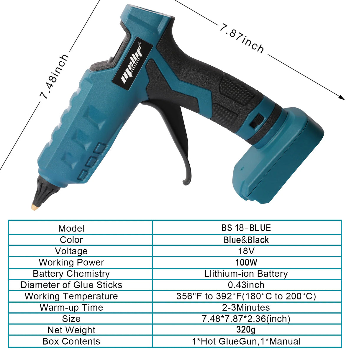 Cordless Glue Gun for Bosch 18V Battery GBA/GBA ProCORE Hot Glue Gun Full Size 11mm Stick for DIY Crafting (NO BATTERY)