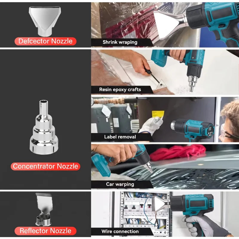 HAOLTON Heat Gun Cordless Hot Air Gun Industrial Handheld Electric Heat Gun Temperatures Adjustable For Makita 18V Battery