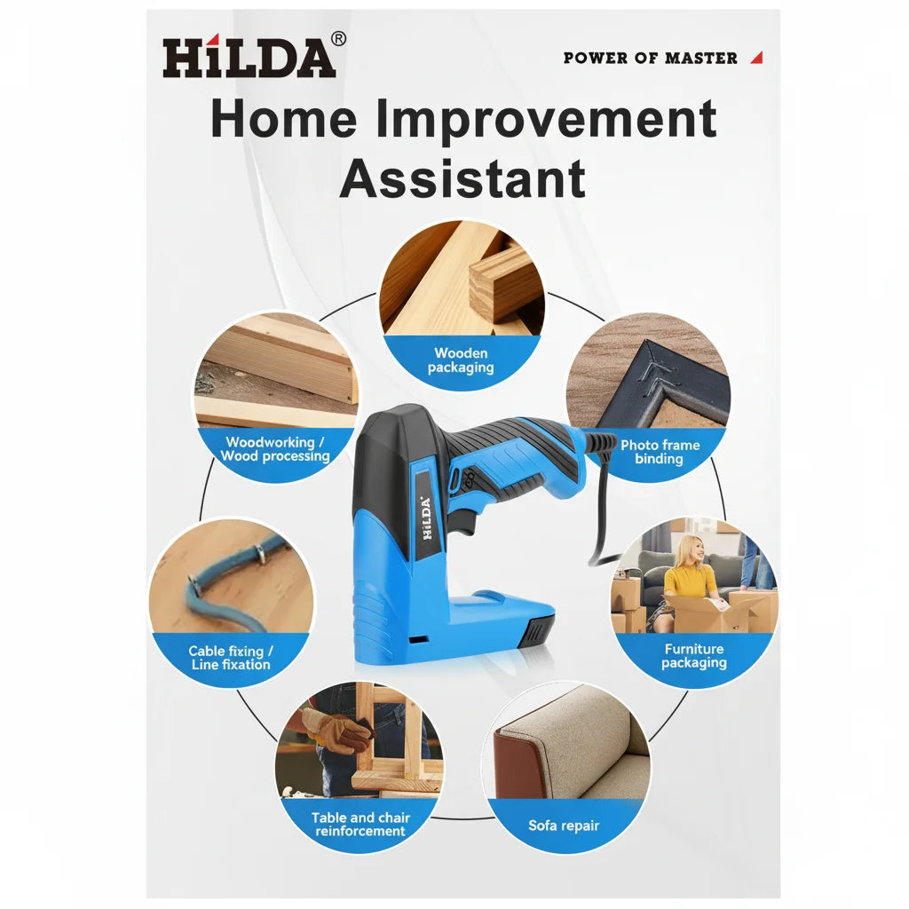 HILDA Electric Stapler Nail Gun 2 In 1 Safety Lock Heavy Duty Staple Gun for Woodworking Sofa Photo Frames DIY Home Repair