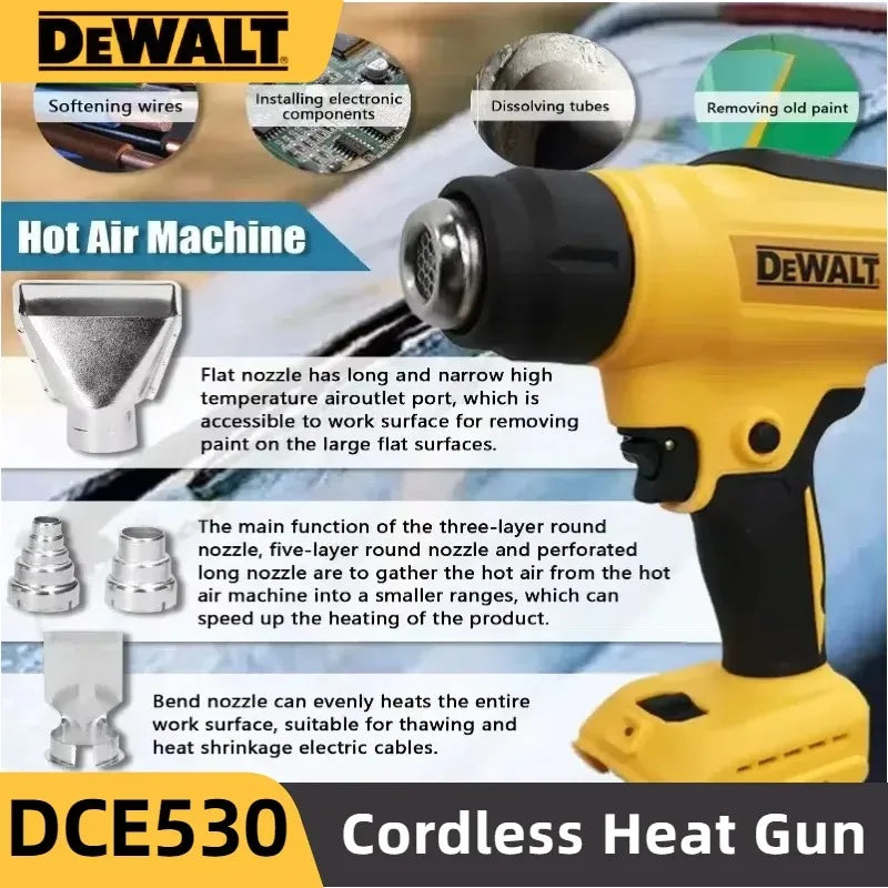 DEWALT DCE530 300W Cordless Heat Gun High Power Thermal Blower for Welding Heat Shrink Wrapping Compatible Tool