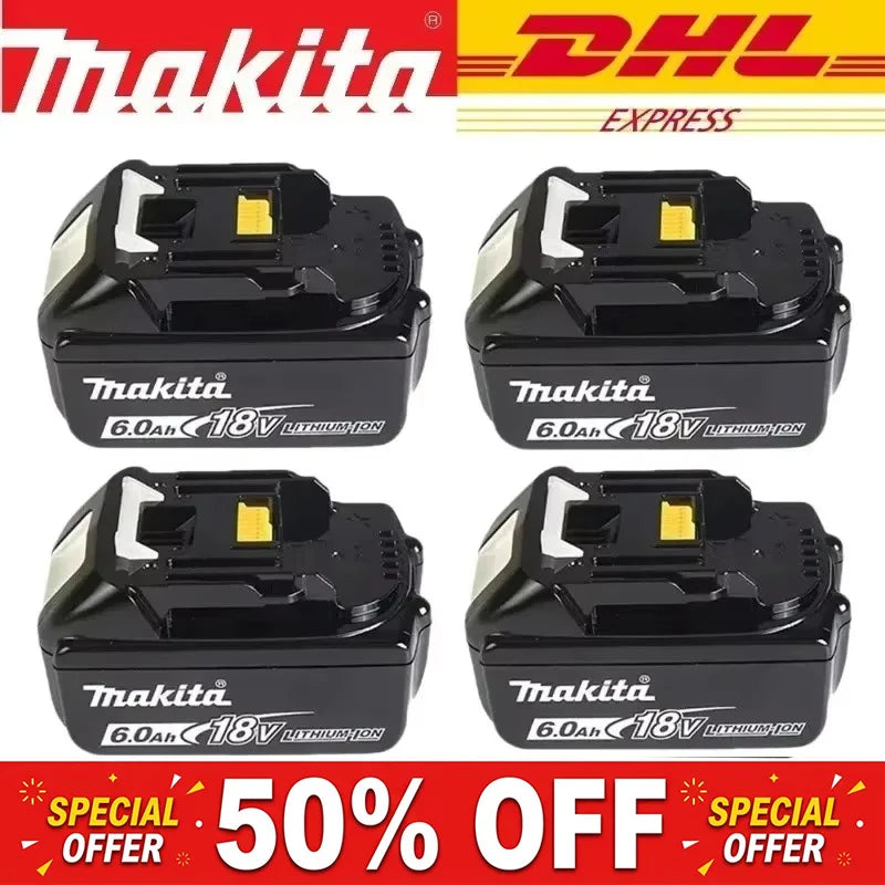 100% Original Makita 18V 6.0Ah Li-Ion Battery, Rechargeable Replacement Battery for BL1830B BL1840B BL1850B BL1860B Power Tools