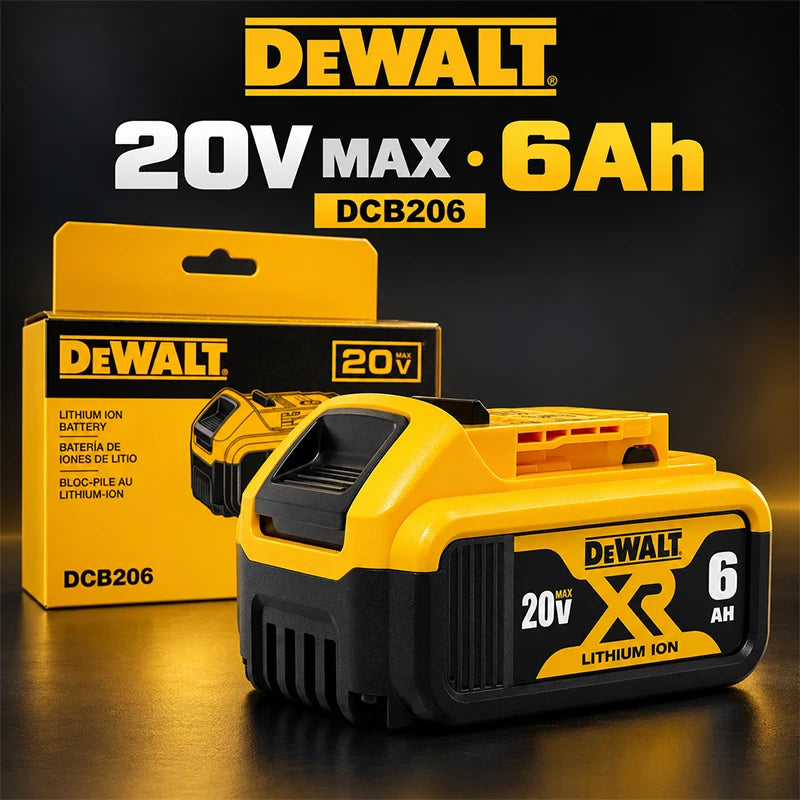 100% Dewalt Original Battery 20V 6AH Battery Replacement DCB200 DCB184 DCB182 DCB206 DCD887 DCD805 DCF860 Power Tool Battery