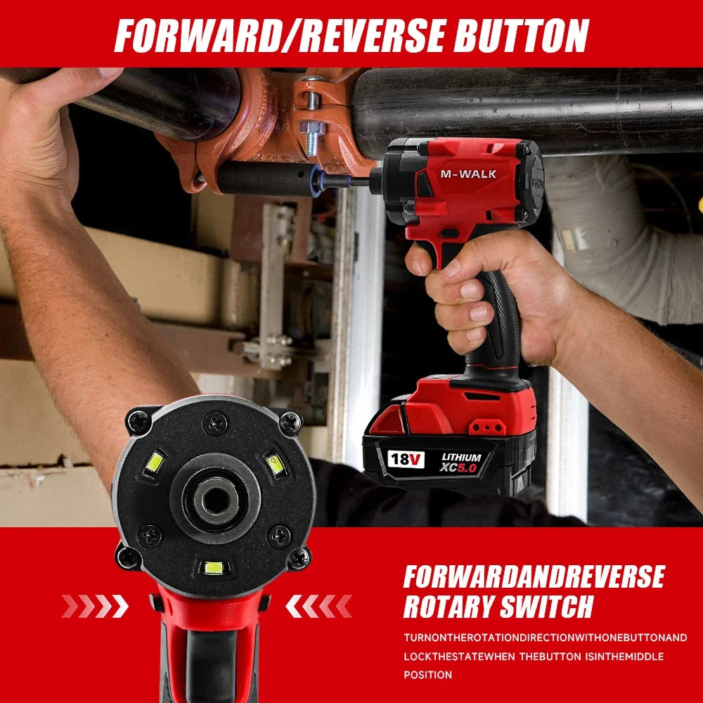 M-WALK Brushless Screwdriver For Milwaukee 18V Battery Pin 300N.M Adjustable Speed Forward Reverse Rotation Electric Screwdriver
