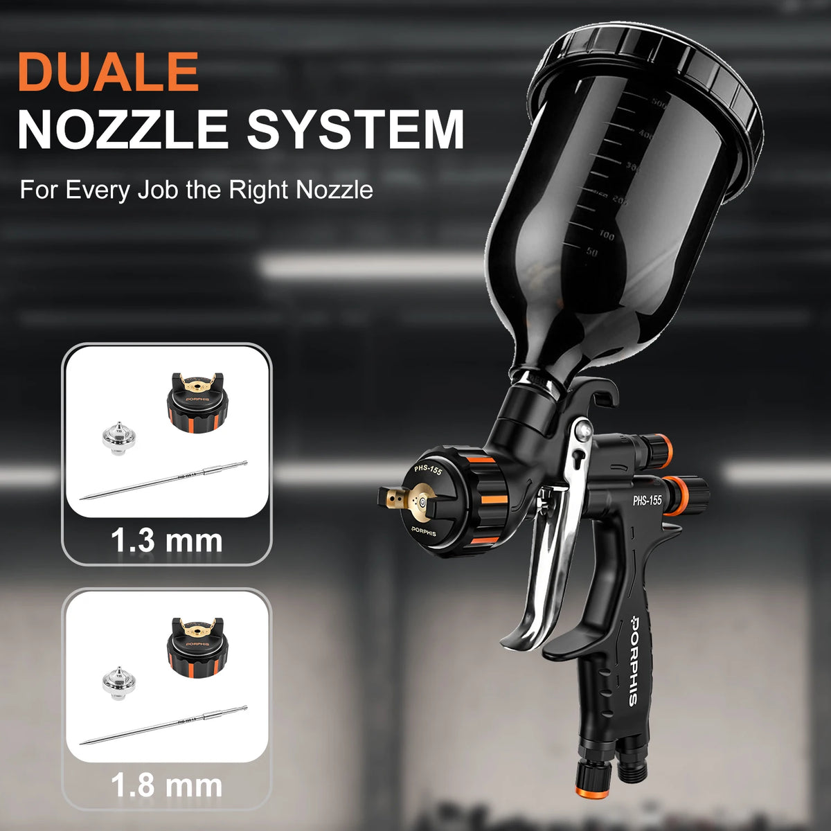Original PORPHIS MP Spray Gun PHS-155 with 1.3/1.8mm Needle For Car Painting Automotive Repair Spray Gun Pneumatic Tool