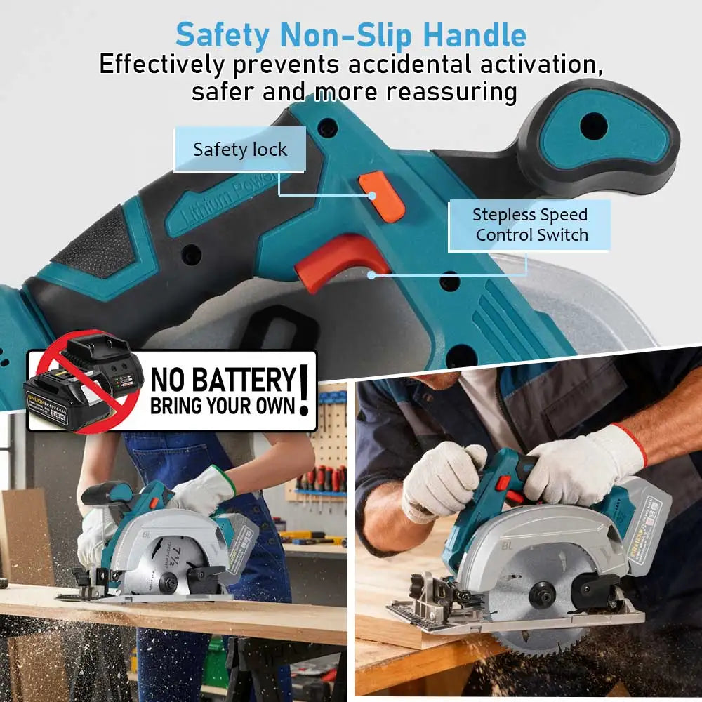 SNUOK 6in/7in/7.5in Brushless Electric Circular Saw No Battery Cordless Woodwork Electric Cutter Suitable for Makita 18V Battery