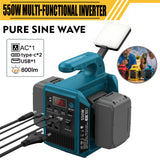 550W Portable Power Supply Inverter Compatible with Makita 18V Battery DC 18V to AC 110V/220V Converter with Type-C for Camping