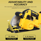 5000rpm 7inch Cordless Yellow Circular Saw Brushless Motor Multi-angle Cutting Woodworking Power Tool for Dewalt 20v Battery Pin