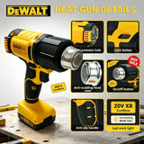 Dewalt Cordless Digital Display Electric Air Guns Heat Gun Industrial Shrink Wrapping Hot Air Gun With 3 Nozzles for 18V Battery
