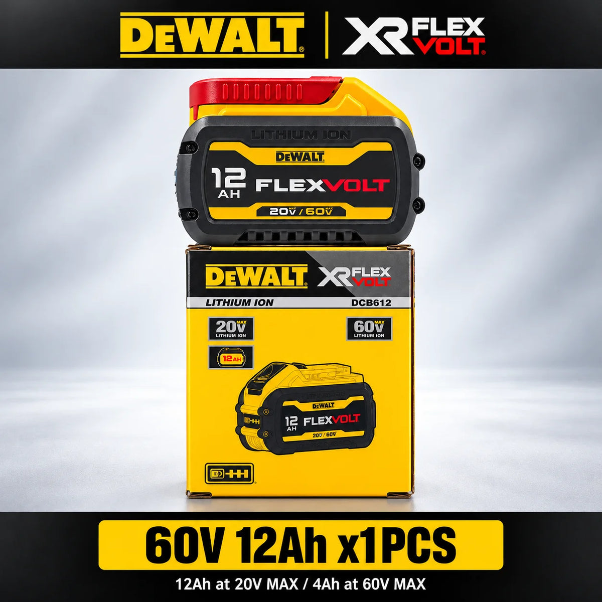 Original DEWALT FLEXVOLT DCB612 12Ah High Capacity Battery For 20V / 60V MAX Cordless Drills Circular Saws and Grinders